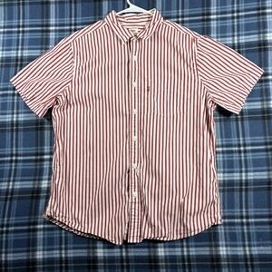 Levis Mens Large Red White Striped Short Sleeve Button Down Shirt Standard Fit